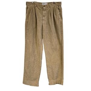 Vintage Old Navy Mens Beige Corduroy Pleated Pants 36X34 Classic Fit Cotton Blen